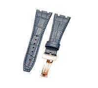 ROUHO 26 x 18mm Waterproof Leather Watch Strap Deployment Clasp Replacement Watch Band for Audemars Piguet Royal Oak Offshore AP15400 26320-Blue with Rose Gold Buckle