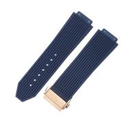 ROUHO 26 x 19 x 22mm Deployment Clasp Men's Watch Wristband Rubber Silicone Sport's Watch Strap for Hublot Big Bang-Blue + Rose Gold Buckle