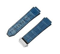 ROUHO 26 x 19mm Adjustable Leather Watch Strap Deployment Clasp Rubber Watch Bracelet for HUBLOT Big Bang-Blue + Silver Buckle