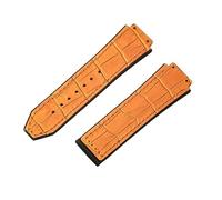 ROUHO 26 x 19mm Adjustable Leather Watch Strap Deployment Clasp Rubber Watch Bracelet for HUBLOT Big Bang-Yellow