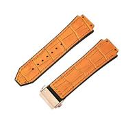 ROUHO 26 x 19mm Adjustable Leather Watch Strap Deployment Clasp Rubber Watch Bracelet for HUBLOT Big Bang-Yellow + Rose Gold Buckle
