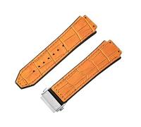 ROUHO 26 x 19mm Adjustable Leather Watch Strap Deployment Clasp Rubber Watch Bracelet for HUBLOT Big Bang-Yellow + Silver Buckle