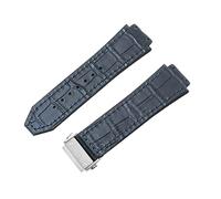 ROUHO 26 x 19mm Adjustable Leather Watch Strap Deployment Clasp Rubber Watch Bracelet for HUBLOT Big Bang-Deep Blue + Silver Buckle
