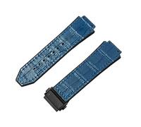 ROUHO 26 x 19mm Adjustable Leather Watch Strap Deployment Clasp Rubber Watch Bracelet for HUBLOT Big Bang-Blue + Black Buckle