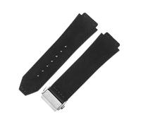 ROUHO 26 x 19mm Folding Clasp Genuine Leather Watch Band Silicone Bottom Watch Strap for Hublot Classic Fusion-Black + Silver Buckle