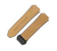 ROUHO 26 x 19mm Folding Clasp Genuine Leather Watch Band Silicone Bottom Watch Strap for Hublot Classic Fusion-Brown + Black Buckle