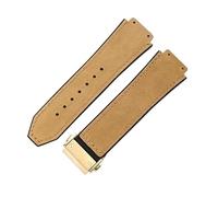 ROUHO 26 x 19mm Folding Clasp Genuine Leather Watch Band Silicone Bottom Watch Strap for Hublot Classic Fusion-Brown + Gold Buckle