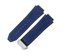 ROUHO 26 x 19mm Folding Clasp Genuine Leather Watch Band Silicone Bottom Watch Strap for Hublot Classic Fusion-Blue + Silver Buckle