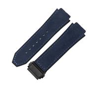 ROUHO 26 x 19mm Folding Clasp Genuine Leather Watch Band Silicone Bottom Watch Strap for Hublot Classic Fusion-Deep Blue + Black Buckle