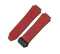 ROUHO 26 x 19mm Folding Clasp Genuine Leather Watch Band Silicone Bottom Watch Strap for Hublot Classic Fusion-Red + Black Buckle