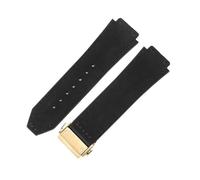 ROUHO 26 x 19mm Folding Clasp Genuine Leather Watch Band Silicone Bottom Watch Strap for Hublot Classic Fusion-Black + Gold Buckle