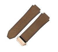 ROUHO 26 x 19mm Folding Clasp Genuine Leather Watch Band Silicone Bottom Watch Strap for Hublot Classic Fusion-Coffee + Rose Gold Buckle