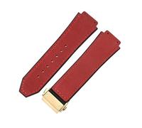 ROUHO 26 x 19mm Folding Clasp Genuine Leather Watch Band Silicone Bottom Watch Strap for Hublot Classic Fusion-Red + Gold Buckle