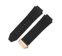 ROUHO 26 x 19mm Folding Clasp Genuine Leather Watch Band Silicone Bottom Watch Strap for Hublot Classic Fusion-Black + Rose Gold Buckle