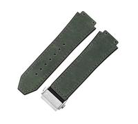ROUHO 26 x 19mm Folding Clasp Genuine Leather Watch Band Silicone Bottom Watch Strap for Hublot Classic Fusion-Green + Silver Buckle