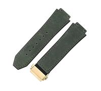 ROUHO 26 x 19mm Folding Clasp Genuine Leather Watch Band Silicone Bottom Watch Strap for Hublot Classic Fusion-Green + Gold Buckle