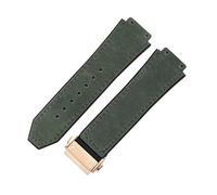ROUHO 26 x 19mm Folding Clasp Genuine Leather Watch Band Silicone Bottom Watch Strap for Hublot Classic Fusion-Green + Rose Gold Buckle