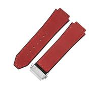 ROUHO 26 x 19mm Folding Clasp Genuine Leather Watch Band Silicone Bottom Watch Strap for Hublot Classic Fusion-Red + Silver Buckle