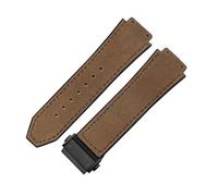 ROUHO 26 x 19mm Folding Clasp Genuine Leather Watch Band Silicone Bottom Watch Strap for Hublot Classic Fusion-Coffee + Black Buckle
