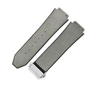 ROUHO 26 x 19mm Replacement Leather Watch Bracelet Men's and Women's Leather Watch Strap for HUBLOT Big Bang-Grey + Silver Buckle