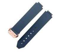 ROUHO 26 x 19mm Silicone Rubber Watch Strap Durable & Waterproof Replacement Deployment Clasp Buckle Watchband for Hublot Big Bang-Blue + Rose Gold Buckle