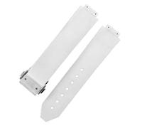 ROUHO 26 x 19mm Silicone Rubber Watch Strap Durable & Waterproof Replacement Deployment Clasp Buckle Watchband for Hublot Big Bang-White + Silver Buckle