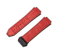 ROUHO 26 x 19mm Waterproof Lined Genuine Leather Watch Strap Replacement Rubber Watch Band for Hublot Big Bang-Red with Black Deployment Buckle