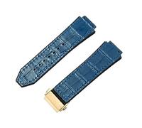 ROUHO 26 x 19mm Waterproof Lined Genuine Leather Watch Strap Replacement Rubber Watch Band for Hublot Big Bang-Blue with Gold Deployment Buckle