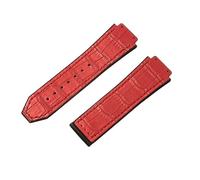 ROUHO 26 x 19mm Waterproof Lined Genuine Leather Watch Strap Replacement Rubber Watch Band for Hublot Big Bang-Red Without Buckle