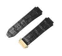 ROUHO 26 x 19mm Waterproof Lined Genuine Leather Watch Strap Replacement Rubber Watch Band for Hublot Big Bang-Black with Gold Deployment Buckle