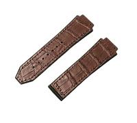 ROUHO 26 x 19mm Waterproof Lined Genuine Leather Watch Strap Replacement Rubber Watch Band for Hublot Big Bang-Brown Without Buckle