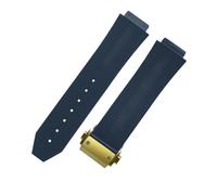 ROUHO 26 x 19mm Waterproof Silicone Sports Watch Band - Fold-Over Clasp Replacement Men's Watch Strap for Hublot Big Bang-Blue + Gold Buckle
