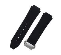 ROUHO 26 x 19mm Waterproof Silicone Sports Watch Band - Fold-Over Clasp Replacement Men's Watch Strap for Hublot Big Bang-Black + Silver Buckle