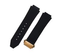 ROUHO 26 x 19mm Waterproof Silicone Sports Watch Band - Fold-Over Clasp Replacement Men's Watch Strap for Hublot Big Bang-Black + Rose Gold Buckle
