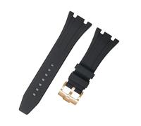 ROUHO 26mm Silicone Rubber Watch Strap - Sport Replacement Watch Strap for Audemars Piguet Royal Oak 15400/15500/26331-Black + Rose Gold