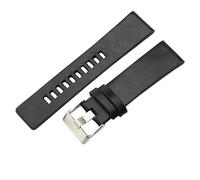 ROUHO 26mm Smooth Leather Watch Strap Ventilated Perforated Design Replacement Watch Band for Diesel DZ4323 DZ4582 DZ4660 DZ7457 DZ7456 DZ7484-Black + Silver Buckle