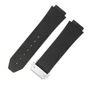 ROUHO 26x19mm Premium Silicone Replacement Watch Band Soft Breathable Rubber Watch Strap for Hublot Big Bang 44mm-Black + Silver Buckle