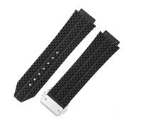 ROUHO 26x19mm Premium Silicone Replacement Watch Band Soft Breathable Rubber Watch Strap for Hublot Big Bang 44mm-Black 1 + Silver Buckle