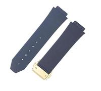 ROUHO 26x19mm Premium Silicone Replacement Watch Band Soft Breathable Rubber Watch Strap for Hublot Big Bang 44mm-Blue + Gold Buckle
