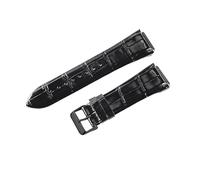 ROUHO 27 x 22mm Genuine Leather Watch Strap Embossed Replacement Pin Buckle Watch Band for Guess W0040G3 W0247G3 W0040G7-Black + Black