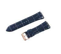 ROUHO 27 x 22mm Genuine Leather Watch Strap Embossed Replacement Pin Buckle Watch Band for Guess W0040G3 W0247G3 W0040G7-Blue + Rose Gold