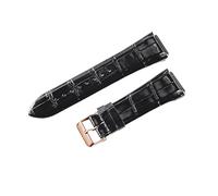 ROUHO 27 x 22mm Genuine Leather Watch Strap Embossed Replacement Pin Buckle Watch Band for Guess W0040G3 W0247G3 W0040G7-Black + Rose Gold