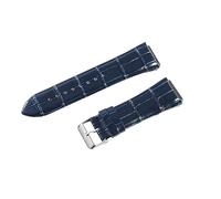 ROUHO 27 x 22mm Genuine Leather Watch Strap Embossed Replacement Pin Buckle Watch Band for Guess W0040G3 W0247G3 W0040G7-Blue + Silver
