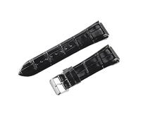 ROUHO 27 x 22mm Genuine Leather Watch Strap Embossed Replacement Pin Buckle Watch Band for Guess W0040G3 W0247G3 W0040G7-Black + Silver