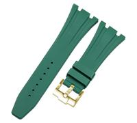 ROUHO 27mm Waterproof Silicone Watch Band Pin Buckle Rubber Watch Bracelet for AP Casio GA-2100 2110-Green + Gold Buckle