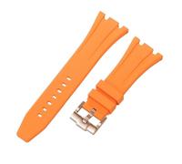 ROUHO 27mm Waterproof Silicone Watch Band Pin Buckle Rubber Watch Bracelet for AP Casio GA-2100 2110-Orange + Rose Gold Buckle