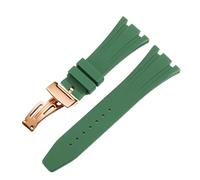 ROUHO 27mm Waterproof Silicone Watch Strap Replacement Watch Bracelet Accessories for AP Audemars Piguet Royal Oak Casio GA-2100-Green + Rose Gold Buckle