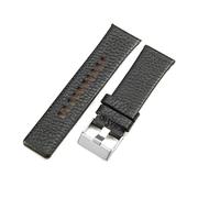 ROUHO 28mm Classic Leather Watch Band Timeless Versatile Replacement Men's Watch Strap for Diesel DZ4283 DZ4305 DZ4318 DZ4290 DZ4292-Black + Silver