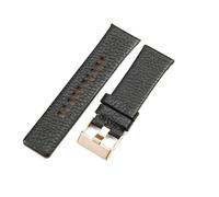 ROUHO 28mm Classic Leather Watch Band Timeless Versatile Replacement Men's Watch Strap for Diesel DZ4283 DZ4305 DZ4318 DZ4290 DZ4292-Black + Rose Gold