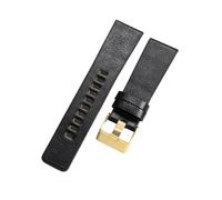 ROUHO 28mm Durable Full - Grain Leather Watch Strap - Sturdy Metal Buckles Replacement Watch Band for Diesel DZ7312 DZ7314 DZ7370 DZ7376-Black + Gold Buckle
